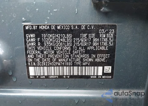 2023 Honda Hr-V Awd Lx z USA, uszkodzony, nr VIN 3CZRZ2H32PM741890